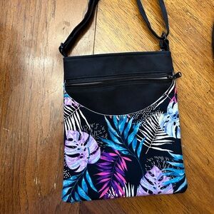 Tropical Print Black Crossbody Bag